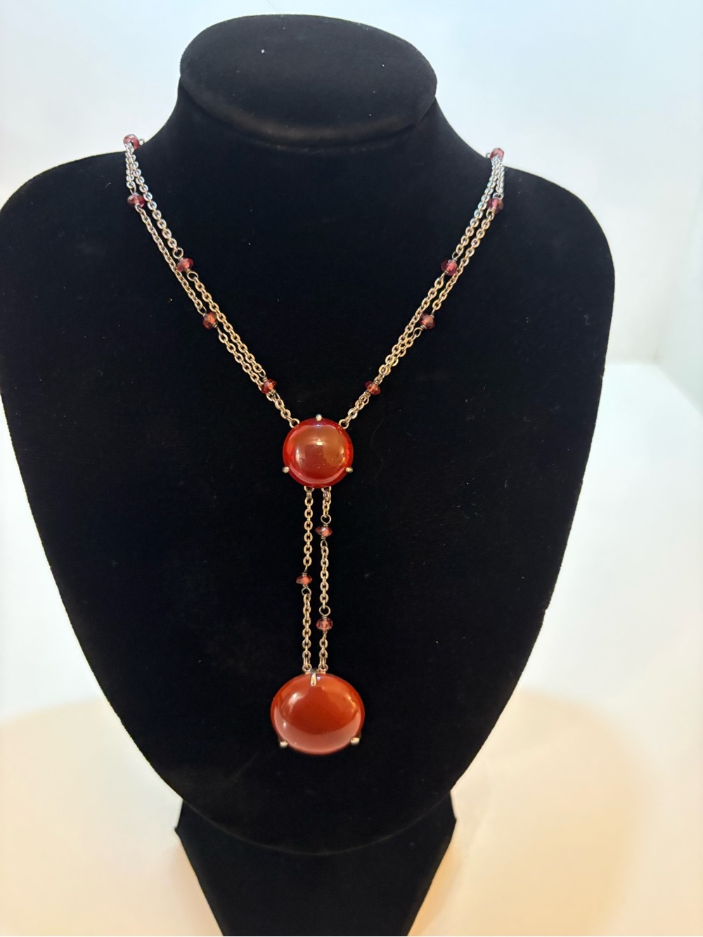 Vintage VAR Necklace with Red Carnelian Drops